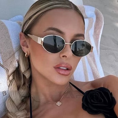 Elevate Your Style with Fashion Oval Sunglasses for Women - Retro Metal Goggles with UV400 Protection for Outdoor Adventures