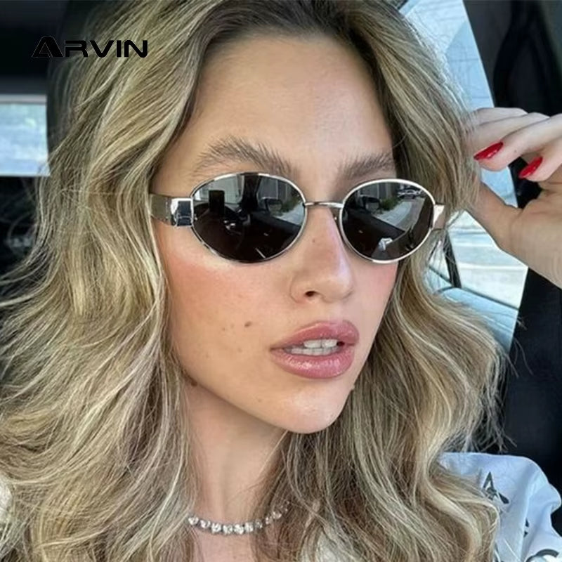 Elevate Your Style with Fashion Oval Sunglasses for Women - Retro Metal Goggles with UV400 Protection for Outdoor Adventures