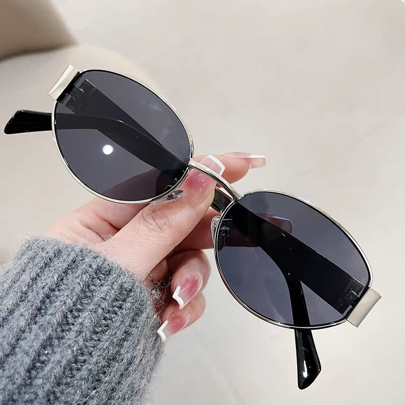 Elevate Your Style with Fashion Oval Sunglasses for Women - Retro Metal Goggles with UV400 Protection for Outdoor Adventures