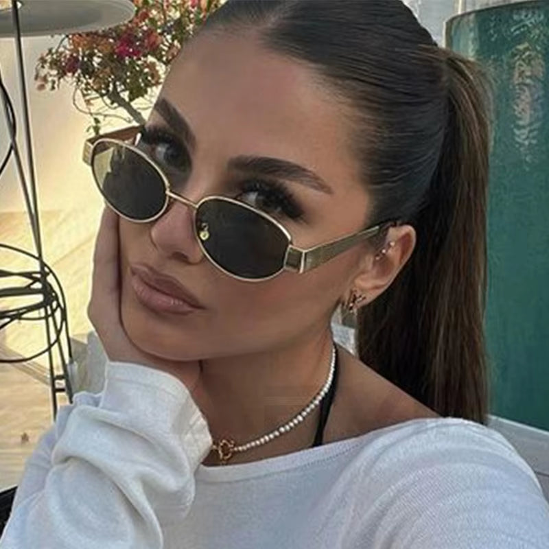 Elevate Your Style with Fashion Oval Sunglasses for Women - Retro Metal Goggles with UV400 Protection for Outdoor Adventures