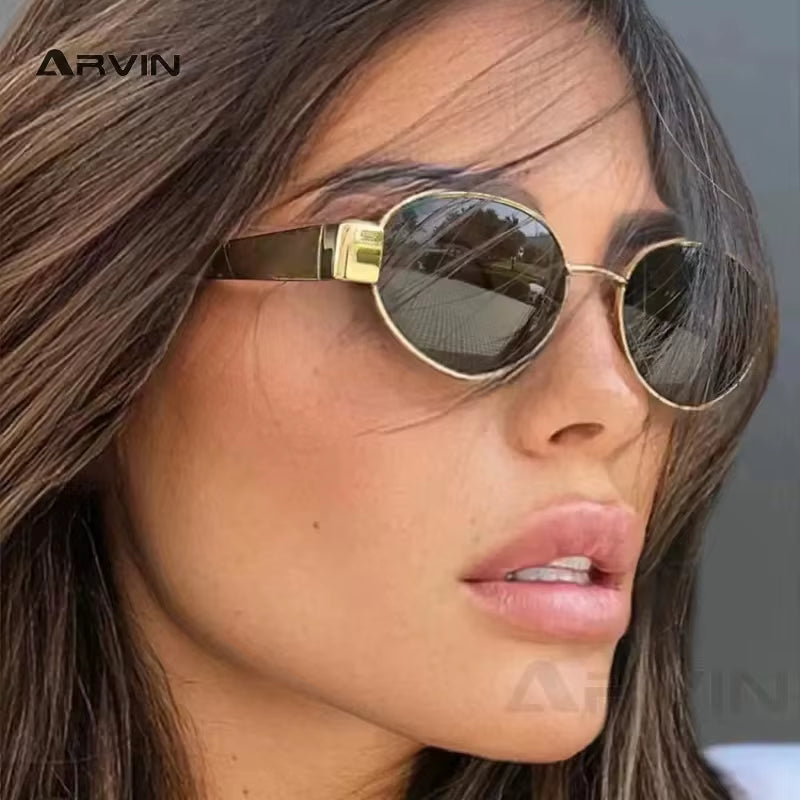 Elevate Your Style with Fashion Oval Sunglasses for Women - Retro Metal Goggles with UV400 Protection for Outdoor Adventures