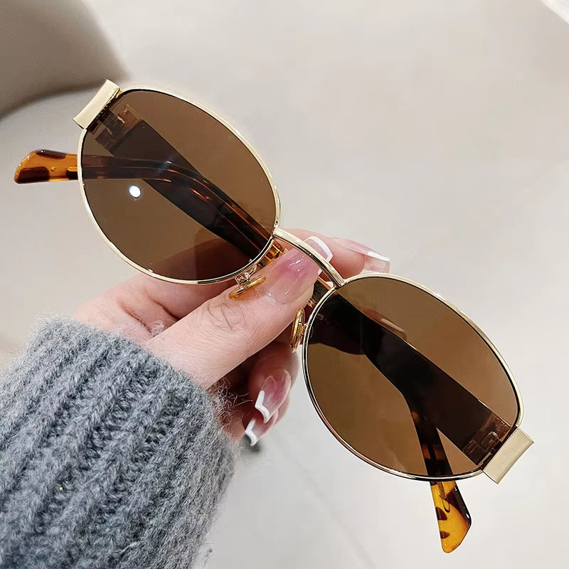 Elevate Your Style with Fashion Oval Sunglasses for Women - Retro Metal Goggles with UV400 Protection for Outdoor Adventures
