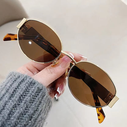 Elevate Your Style with Fashion Oval Sunglasses for Women - Retro Metal Goggles with UV400 Protection for Outdoor Adventures