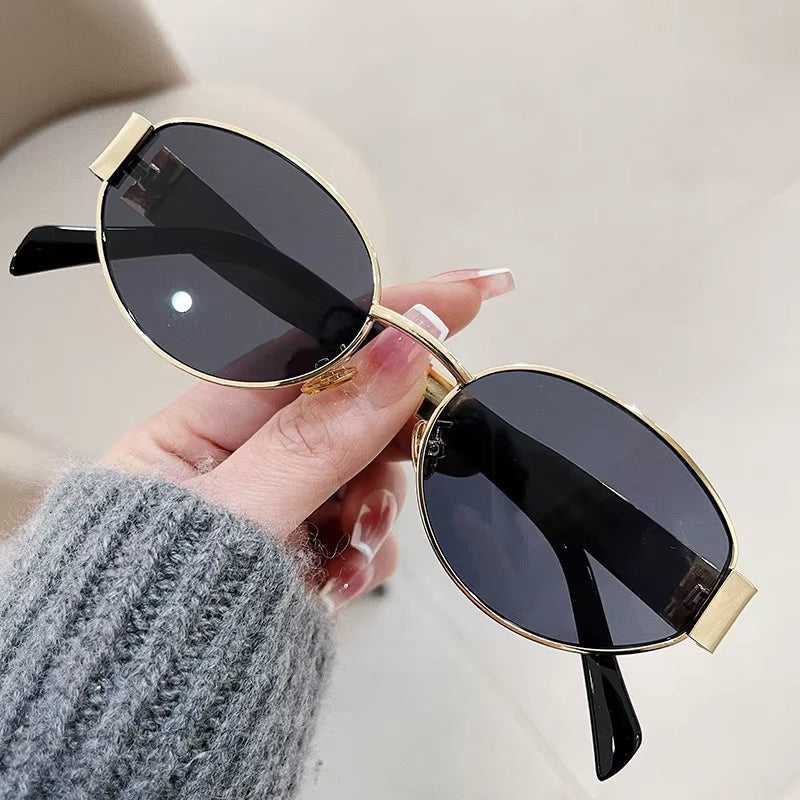 Elevate Your Style with Fashion Oval Sunglasses for Women - Retro Metal Goggles with UV400 Protection for Outdoor Adventures