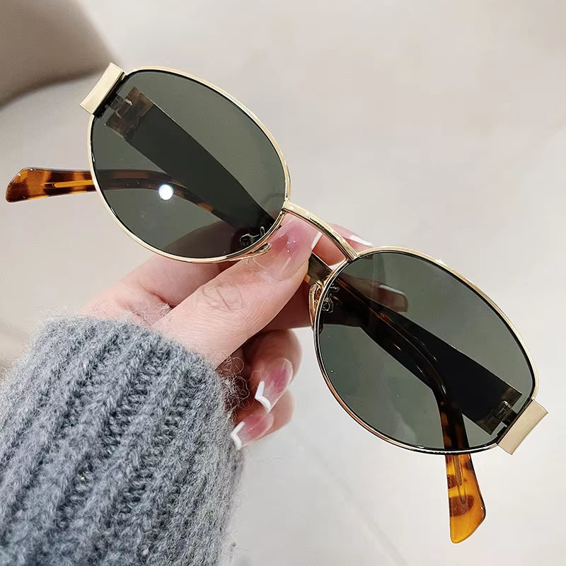 Elevate Your Style with Fashion Oval Sunglasses for Women - Retro Metal Goggles with UV400 Protection for Outdoor Adventures